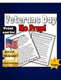 No Prep!! Veterans Day Comprehension Worksheet! Plus Thank