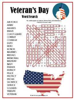 Memorial Day Word Search Puzzle  NO PREP Worksheets Activity