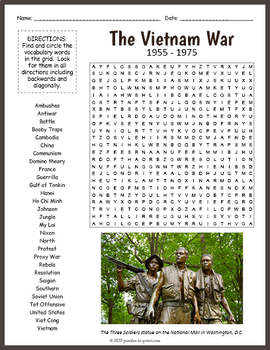 no prep vietnam war worksheet vietnam war word search puzzle tpt