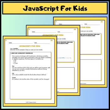 Preview of No Prep | Web Page Design For Kids | Learning JavaScript [Data Types]