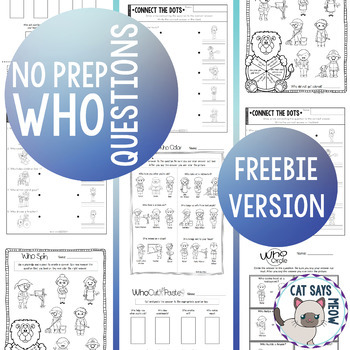 Preview of No Prep Wh- Questions: Who (Print and Go Homework Worksheets) Freebie