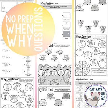 Preview of No Prep When & Why Questions Worksheets (Homework, Print and Go)