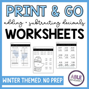Preview of No Prep Winter Adding and Subtracting Decimal Worksheets