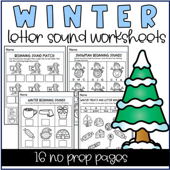 No Prep Winter Literacy Activities | Letter Beginning Sound Worksheets
