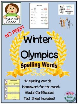 Preview of No Prep Winter Olympics Spelling Words, Homework, and Test