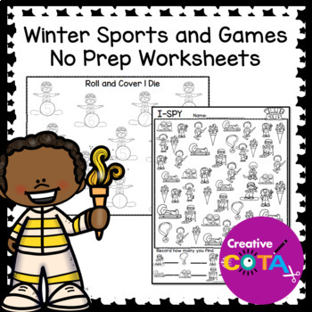 Preview of No Prep Winter Sports and Games Math and Literacy Center Activities & Worksheets