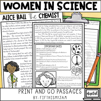 Preview of Reading Passages Women in Science - Upper Elementary Print and Digital