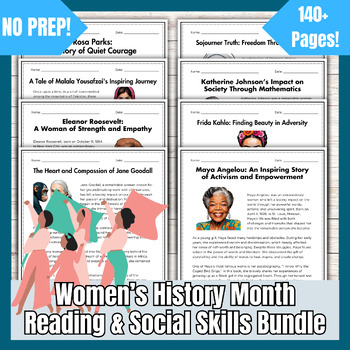Preview of SEL Women's History Month Social Skills, Reading Comprehension, & Vocabulary