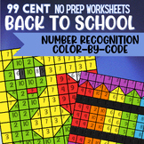 No Prep Worksheets: Back to School Number Recognition Colo