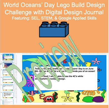 Preview of No Prep World Oceans' Day Brick Building Design Challenge with Lesson Plan
