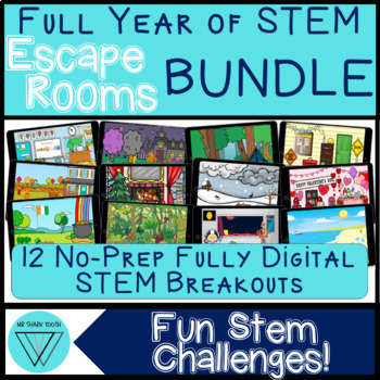 Preview of No Prep or Low Prep STEM Escape Room Bundle - 12 Digital Breakout Fun Activities