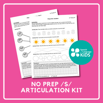 Preview of No Prep /s/ Articulation Kit | Isolation to Sentence Level | Worksheets/Homework