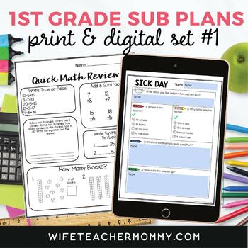 Preview of No Prep 1st Grade Sub Plans- Emergency Sub Plans First Grade Print+Google Set #1