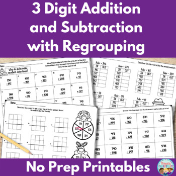 Preview of No Prep Triple Digit Addition and Subtraction Printables