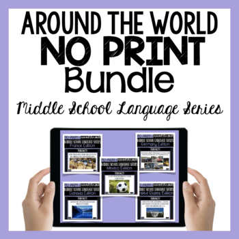 Preview of No Print Around the World Middle School BUNDLE | Distance Learning | Teletherapy
