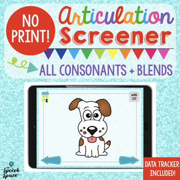 Preview of No Print Articulation Screener: All Consonant Sounds + Blends | Teletherapy