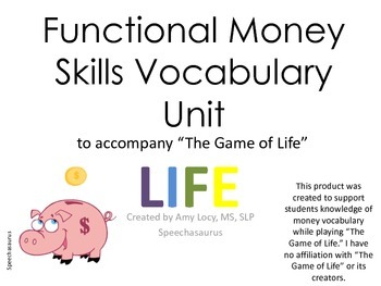 Preview of No Print Functional Money Skills Unit to Accompany "The Game of Life"