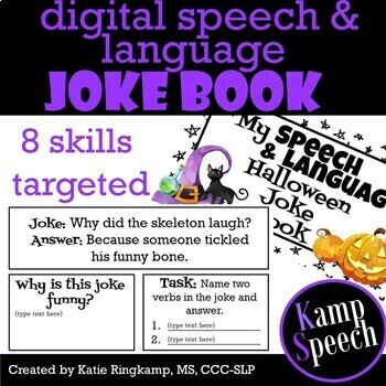 Preview of No Print Halloween Speech and Language Therapy Activities Joke Book