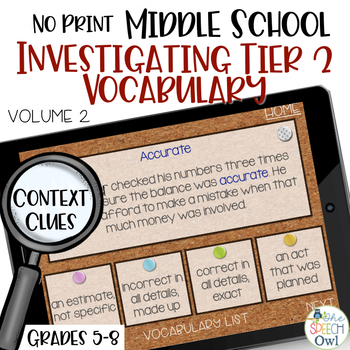 Preview of No Print Middle School Tier 2 Vocabulary Context Clues Vol 2