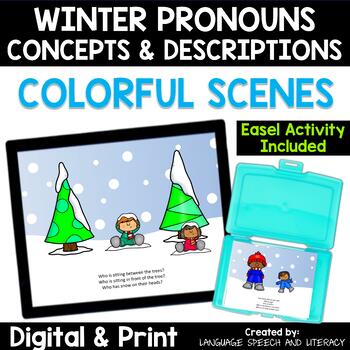 Preview of Winter Speech Therapy Pronouns Verbs Concepts & Descriptions | Digital & Print