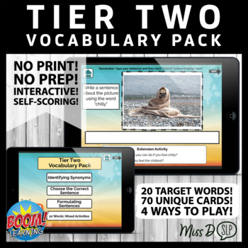Preview of No Print Tier Two Vocabulary Pack | Synonyms Sentence Formulation BOOM CARDS™
