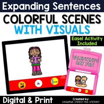 Preview of Valentine's Day Speech Therapy, WH Question Visuals, Increase Sentences MLU