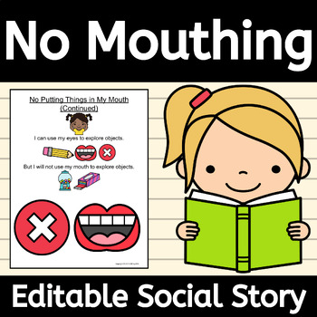 Preview of No Putting Things in My Mouth Social Story for PICA Mouthing Objects EDITABLE