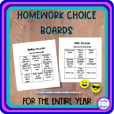 NO PREP Homework Choice Boards for the Entire School Year