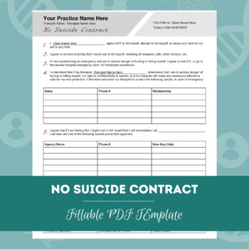 Preview of No Suicide Contract Template Editable/Fillable/Printable PDF