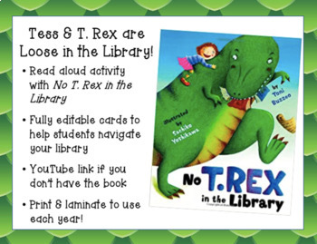 Preview of No T. Rex in the Library- Library Orientation Activity