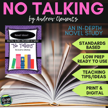 Preview of No Talking Novel Unit and Teaching Guide (Andrew Clements) - Print and Digital