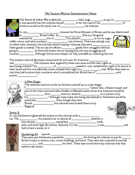 Preview of No Taxation Without Representation Fill in the Blank Notes Lesson