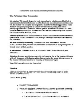 Preview of No Taxation without Representation Socratic Circle Lesson Plan