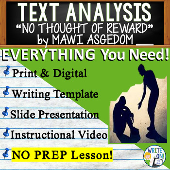 Preview of No Thought of Reward - Text Based Evidence - Text Analysis Essay Writing Prompt