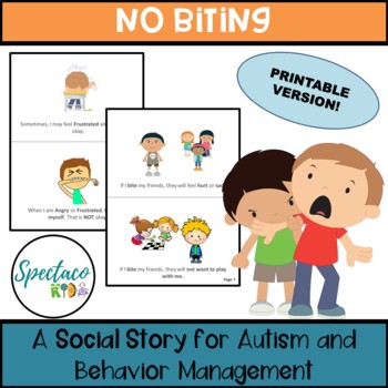 Preview of No biting A Social Story for Autism and Behavior Management Printable
