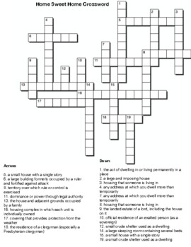 No place like Home Crossword by Northeast Education TPT