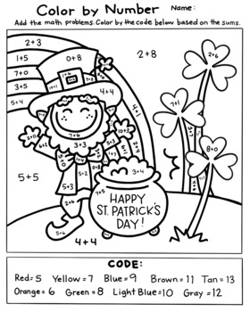 Preview of No prep St. Patricks Day ‘Color by Number/Math problems’ activity page