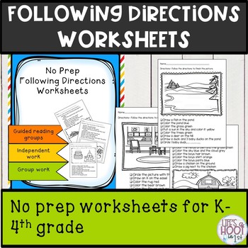 Preview of following directions worksheet 1 & 2 step NO PREP