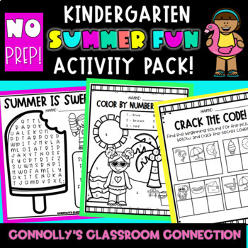 Preview of NoPrep Kindergarten Summer Activity Pack with Word Search, Writing and More!