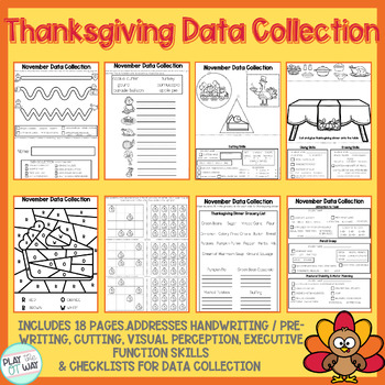 Preview of NoPrep Thanksgiving OT Data Tracking Packet Handwriting, Visual Perception, EF