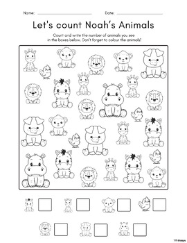 Preview of Noah's Ark Counting Animals Worksheet