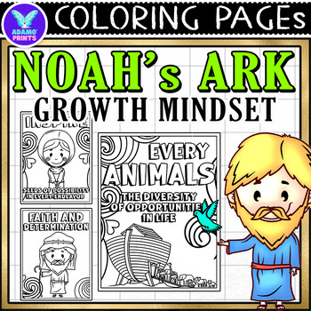 Preview of Noah's Ark Growth Mindset Coloring Pages & Writing Paper ELA Activities No PREP