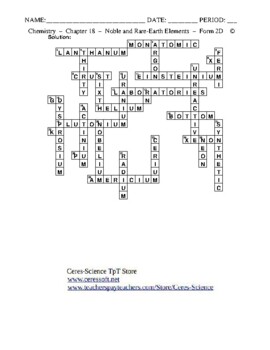 Noble Gases and Rare Earth Elements: Crossword with Word Bank Worksheet