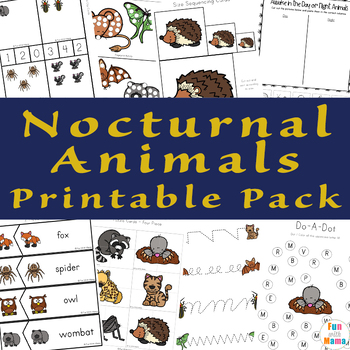 Preview of Nocturnal Animals Activities - Printable Learning Packet for Kindergarten & PreK