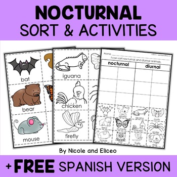 Preview of Nocturnal Animals Sort Activities + FREE Spanish