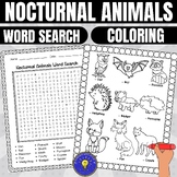 Nocturnal Animals Activities | Word Search - Coloring Page