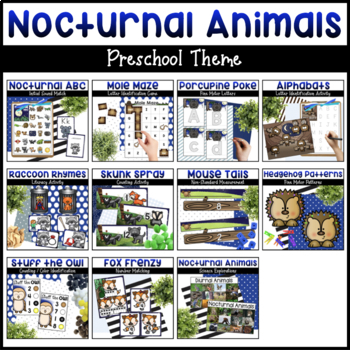 Preview of Nocturnal Animals Activities for Preschool - Math, Literacy, & Science Centers
