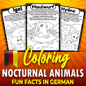 Preview of Nocturnal Animals, German Fun Facts Coloring Pages, Flashcards coloring Animals