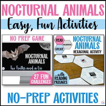 Preview of Nocturnal Animals Hexagonal Thinking Activities and Two Truths and a Lie Game