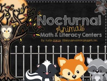 Preview of Nocturnal Animals Math and Literacy Centers for Kindergarten